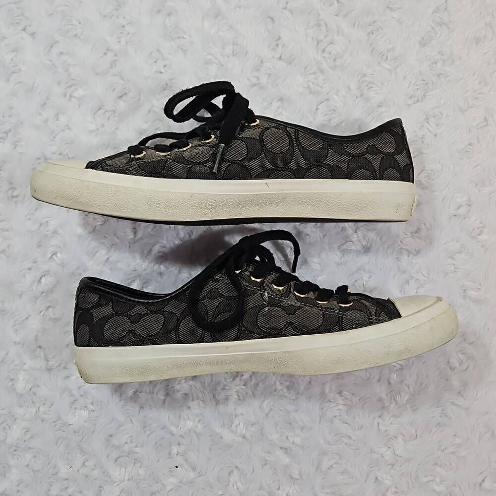 Coach Empire Low Top Signature Logo Sneakers Womens 7.5 Black Gray Canvas Shoes - Picture 2 of 9